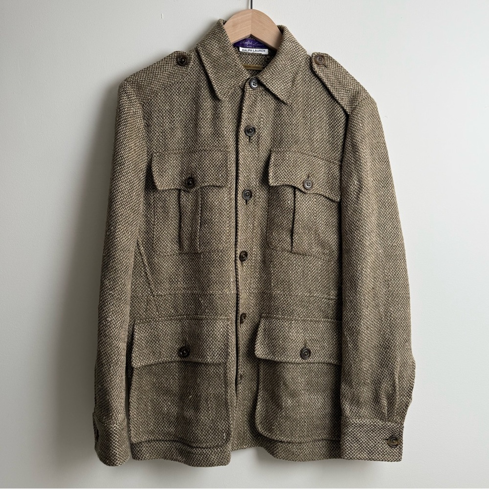 Ralph Lauren Purple Label Tweed Safari Jacket – Brown Herringbone